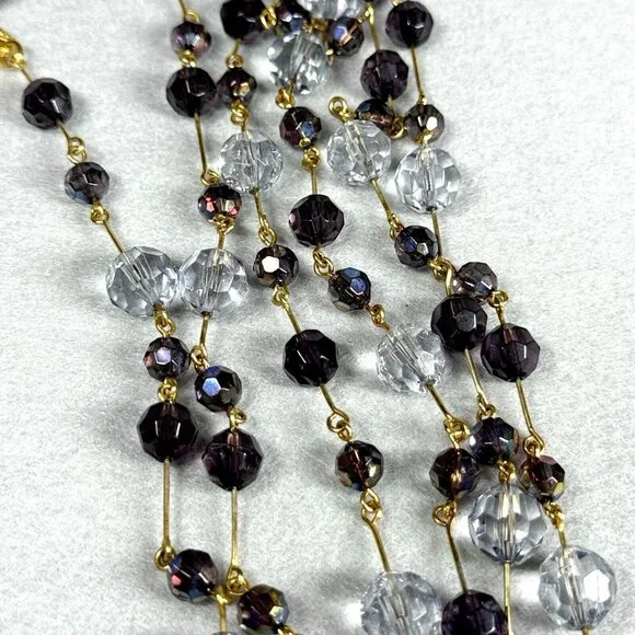 Joan Rivers Beaded Necklace Clear Purple AB Faceted Gold Tone Long Layer 60" - Picture 4 of 10
